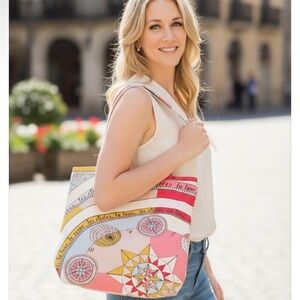 Tory Burch Pink and Yellow Tote Bag